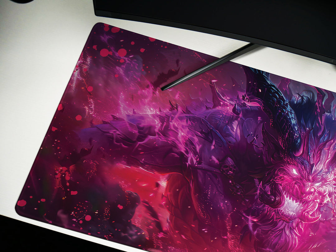 Dark Slayer Design 2, Desk Pad, Mouse Pad, Desk Mat, Ethereal Dragon, Intergalactic Battle, Neon Clash