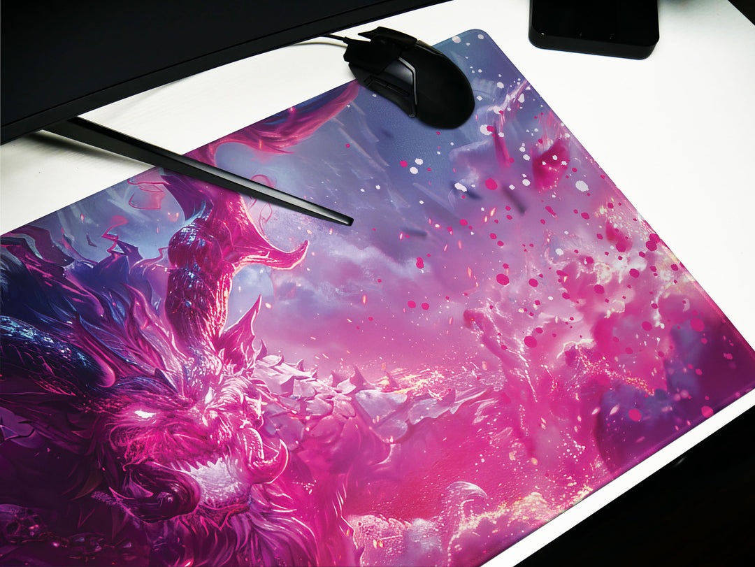 Dark Slayer Design 2, Desk Pad, Mouse Pad, Desk Mat, Ethereal Dragon, Intergalactic Battle, Neon Clash