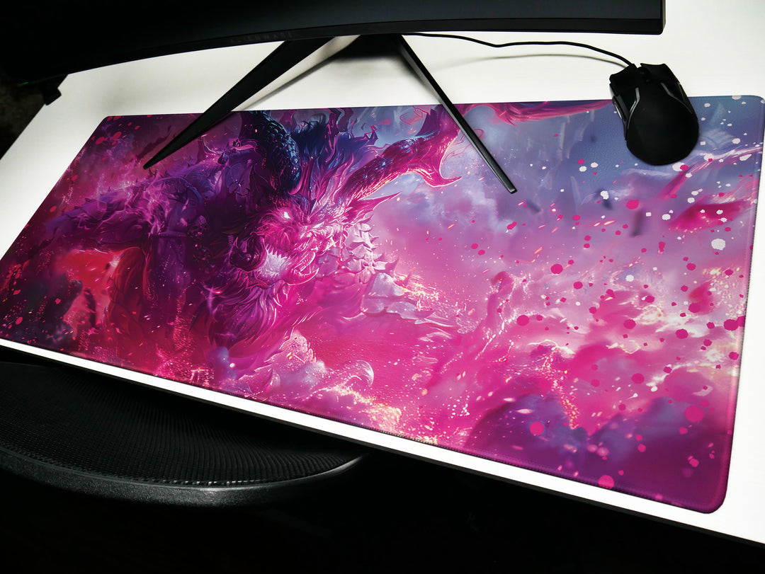 Dark Slayer Design 2, Desk Pad, Mouse Pad, Desk Mat, Ethereal Dragon, Intergalactic Battle, Neon Clash