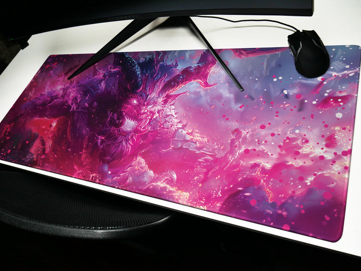 Dark Slayer Design 2, Desk Pad, Mouse Pad, Desk Mat, Ethereal Dragon, Intergalactic Battle, Neon Clash