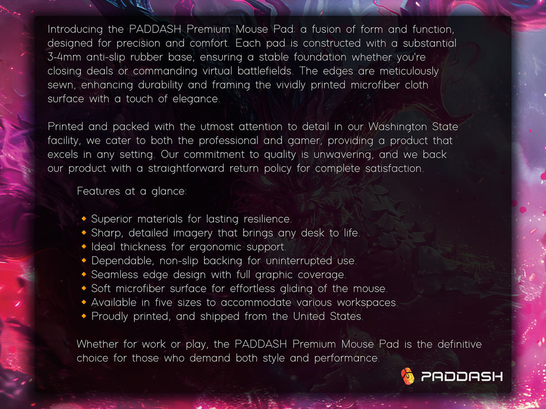 Dark Slayer Design 2, Desk Pad, Mouse Pad, Desk Mat, Ethereal Dragon, Intergalactic Battle, Neon Clash