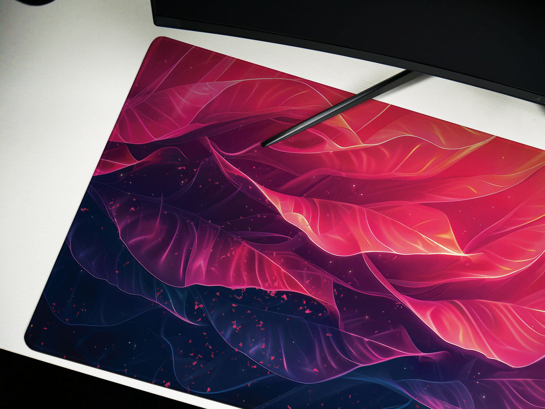 Crimson Surge, Desk Pad, Dynamic Fluid Motion, Vibrant Office Decor, Artistic Desk Enhancer