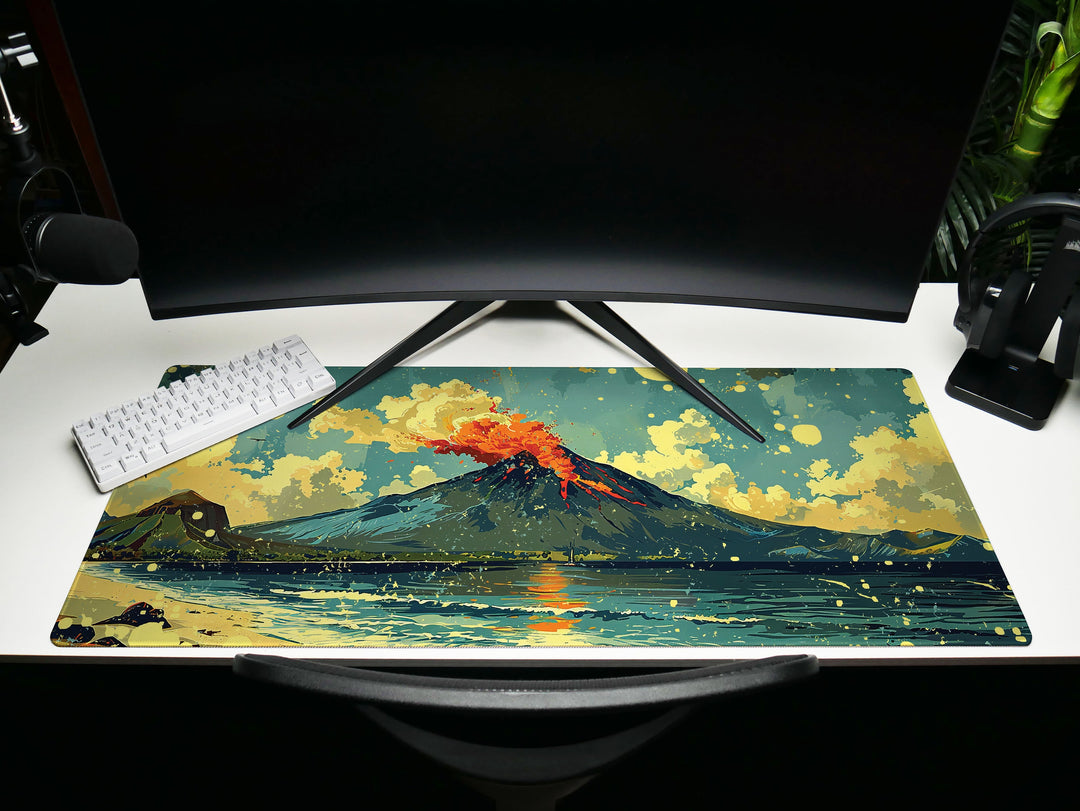 Tropic Eruption, Desk Pad, Mouse Pad, Desk Mat, Volcanic Majesty, Island Adventure, Dynamic Landscape