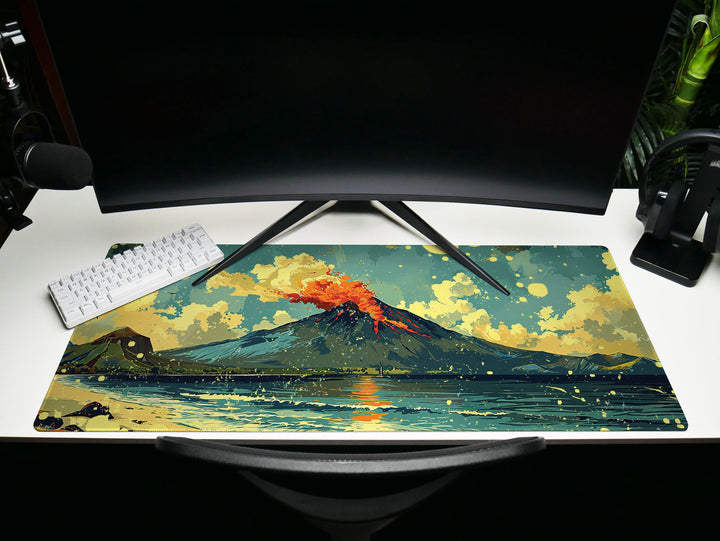 Tropic Eruption, Desk Pad, Mouse Pad, Desk Mat, Volcanic Majesty, Island Adventure, Dynamic Landscape