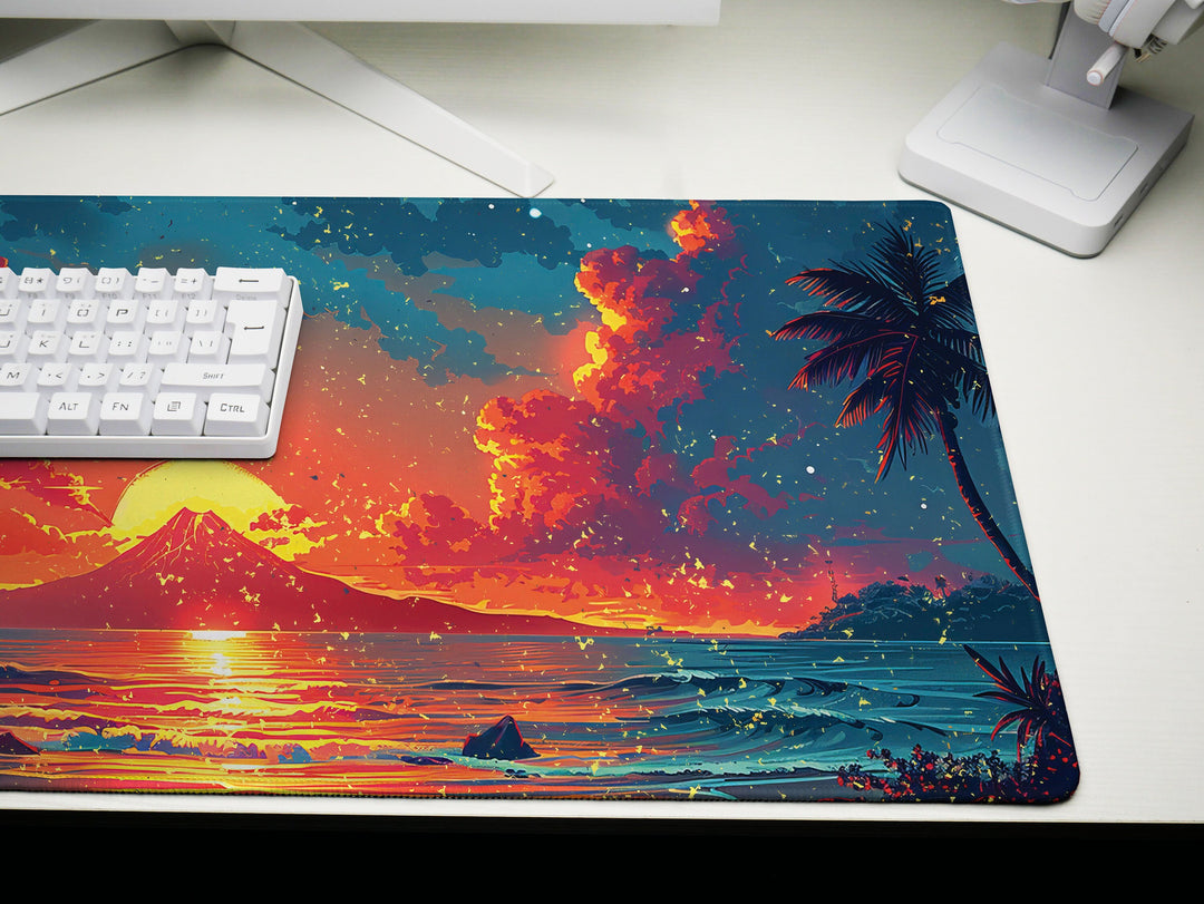 Sunset Serenade, Desk Pad, Mouse Pad, Desk Mat, Volcanic Serenity, Tropical Dusk, Ocean Reflection