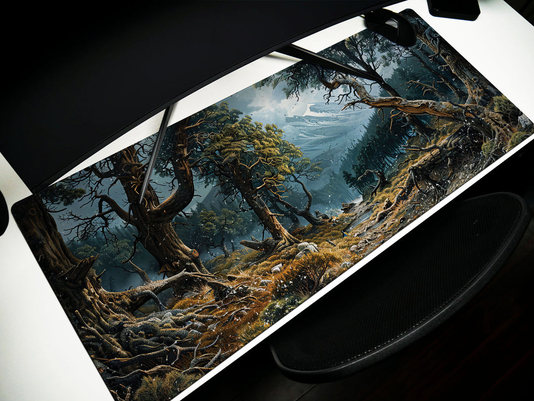 Mystic Forest, Desk Pad, Mouse Pad, Desk Mat, Enchanted Woods, Mountain Vista, Nature's Embrace