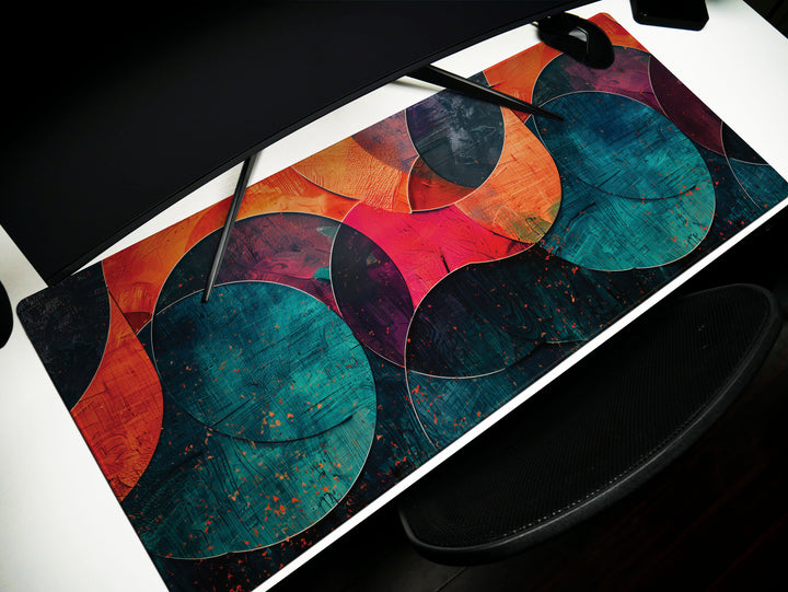Spectrum Swirl, Desk Pad, Abstract Curves, Artistic Mouse Mat, Vibrant Office Decor