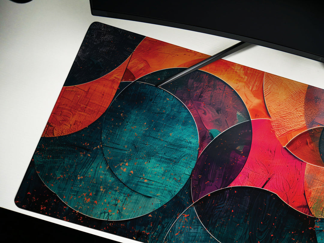 Spectrum Swirl, Desk Pad, Abstract Curves, Artistic Mouse Mat, Vibrant Office Decor