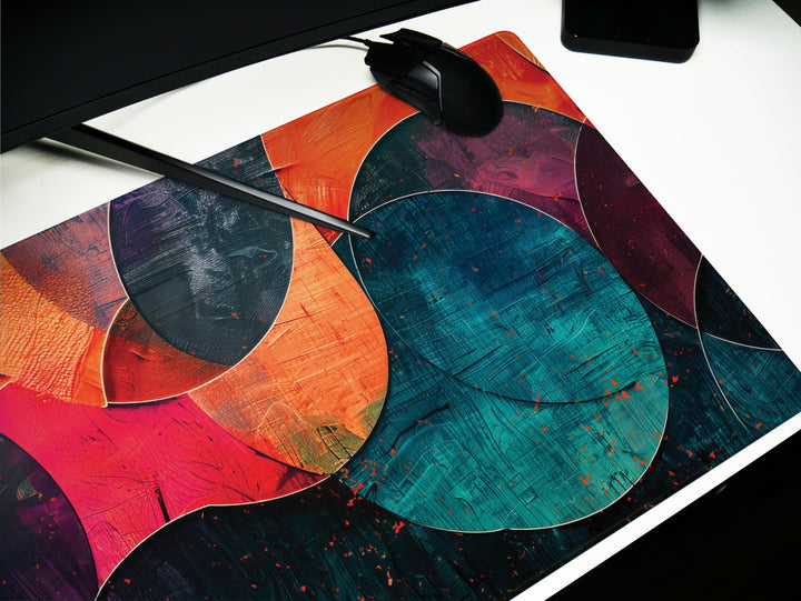 Spectrum Swirl, Desk Pad, Abstract Curves, Artistic Mouse Mat, Vibrant Office Decor