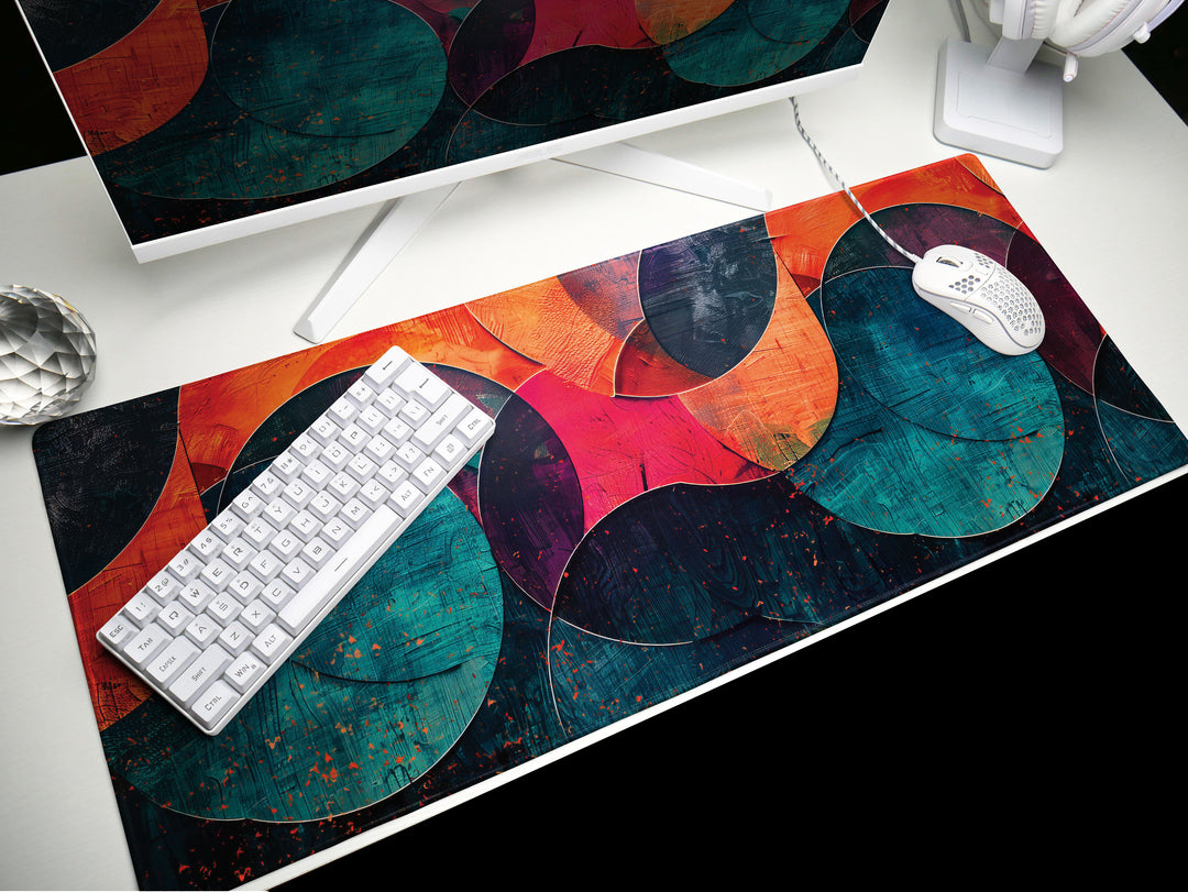 Spectrum Swirl, Desk Pad, Abstract Curves, Artistic Mouse Mat, Vibrant Office Decor