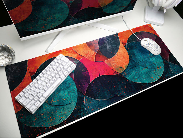 Spectrum Swirl, Desk Pad, Abstract Curves, Artistic Mouse Mat, Vibrant Office Decor