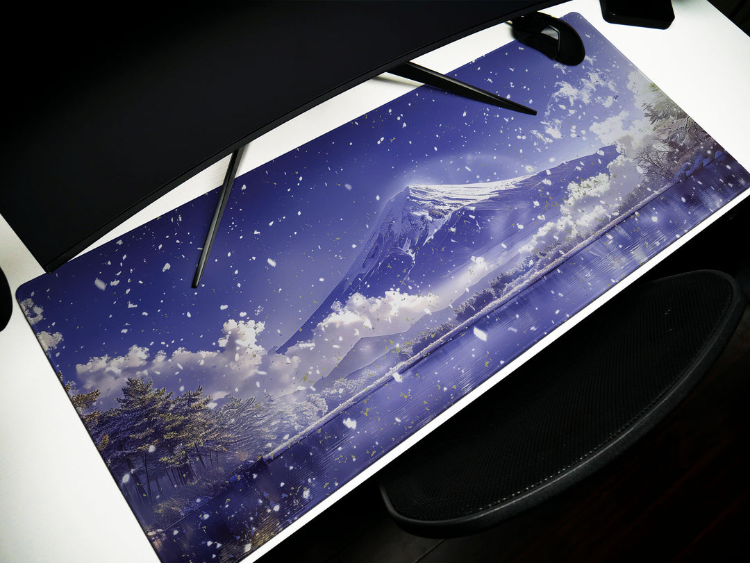 Serene Landscapes Design 2, Desk Pad, Mouse Pad, Desk Mat, Majestic Mountain View, Tranquil Winter Scene
