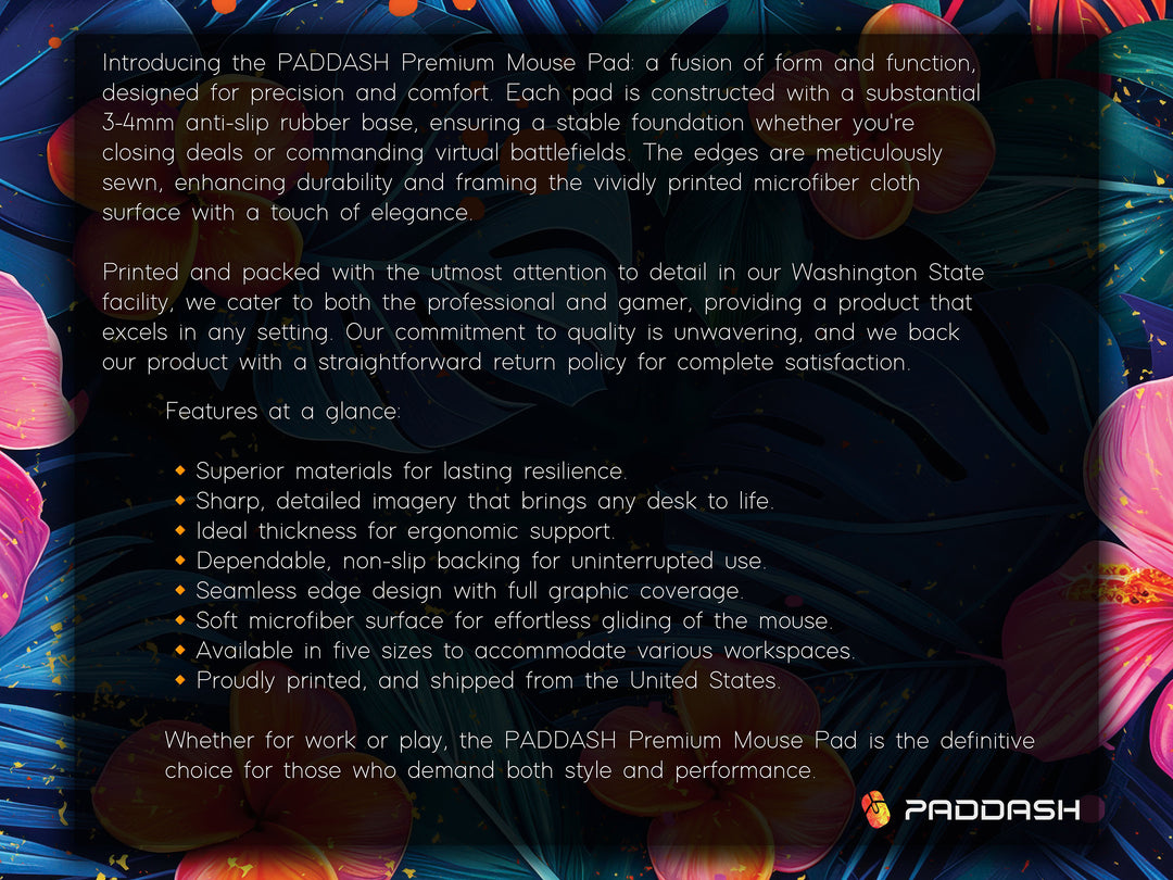 Tropical Escape Design 4, Desk Pad, Majestic Midnight Blooms, Vibrant Office Decor, Floral Desk Mat