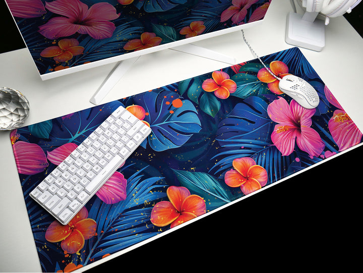 Tropical Escape Design 4, Desk Pad, Majestic Midnight Blooms, Vibrant Office Decor, Floral Desk Mat