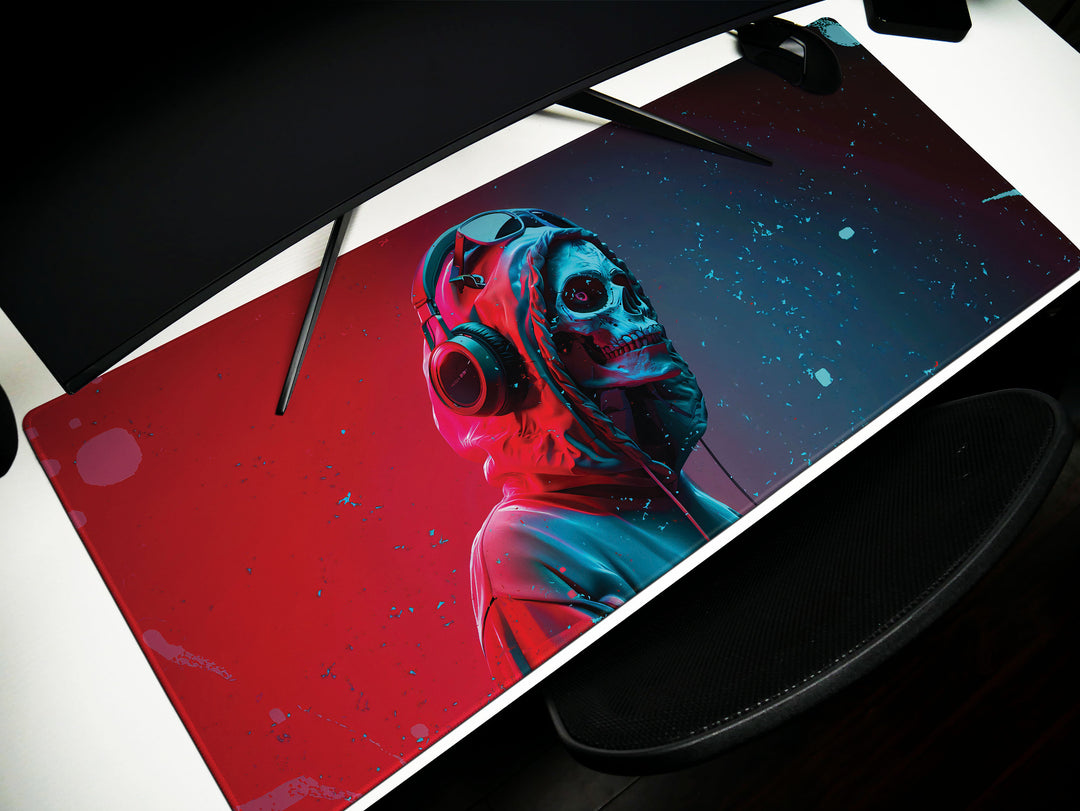 ElectroSkull Design 2, Desk Pad, Mouse Pad, Desk Mat, Cyber Beat, Neon Melody
