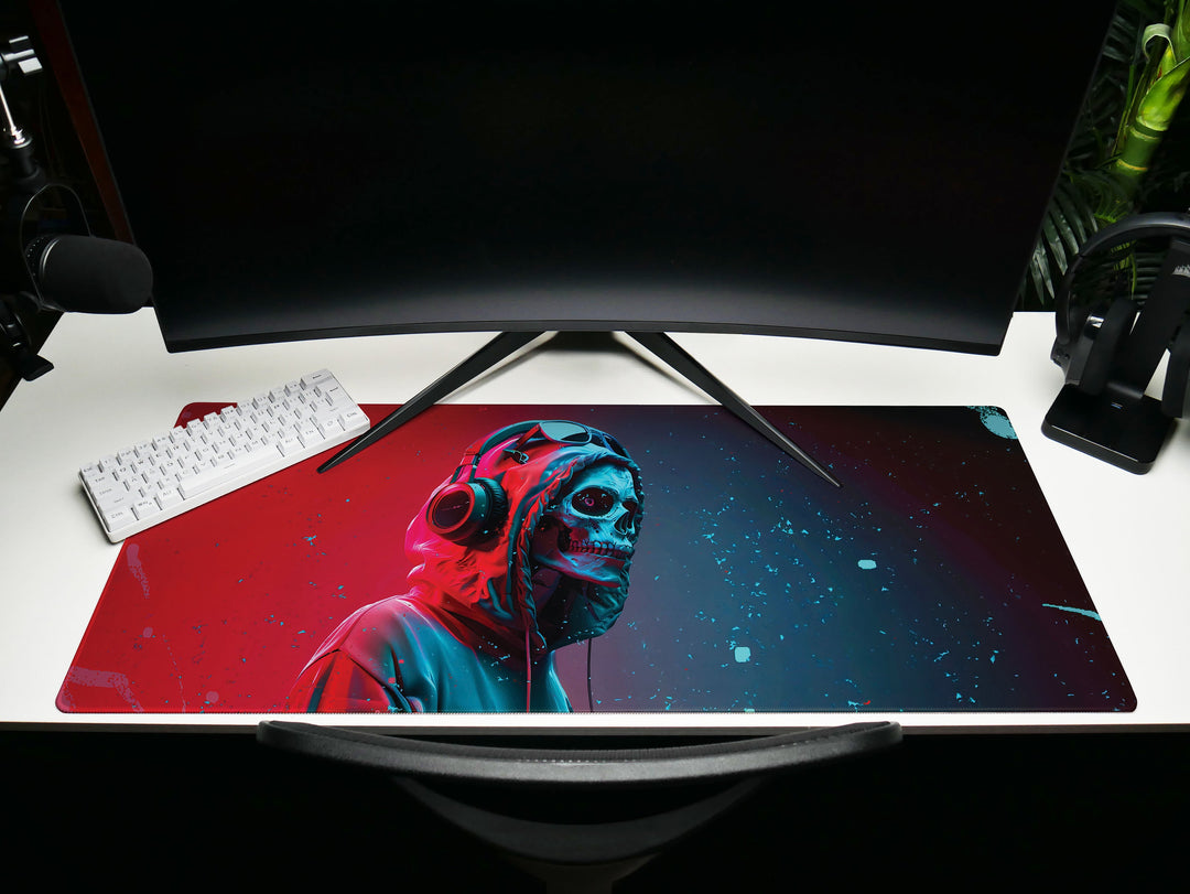 ElectroSkull Design 2, Desk Pad, Mouse Pad, Desk Mat, Cyber Beat, Neon Melody