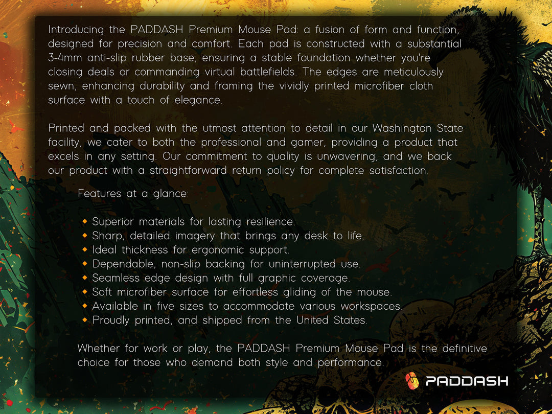 Golden Odyssey Design 2, Desk Pad, Stylized Vulture & Ruins, Artisan Brush Strokes, Mythical Beasts Desk Mat