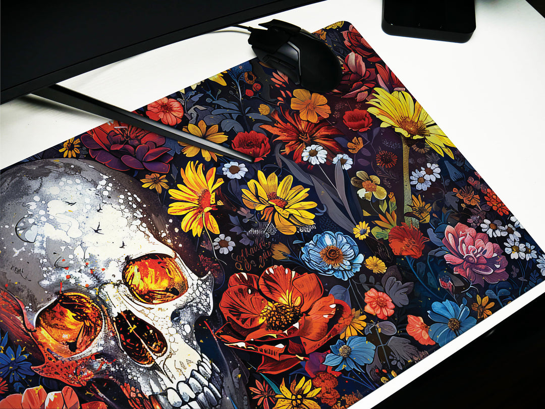 Floral Requiem Design 2, Desk Pad, Mouse Pad, Desk Mat, Eternal Garden & Skull, Bold Elegance, Artistic Workspace
