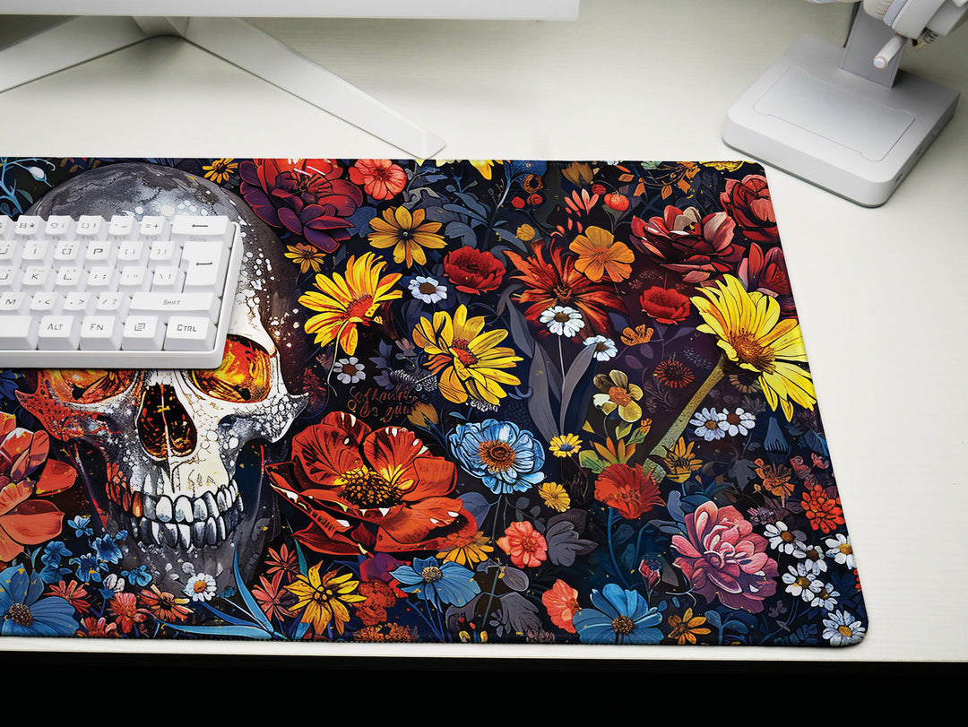 Floral Requiem Design 2, Desk Pad, Mouse Pad, Desk Mat, Eternal Garden & Skull, Bold Elegance, Artistic Workspace