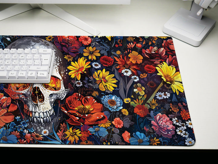 Floral Requiem Design 2, Desk Pad, Mouse Pad, Desk Mat, Eternal Garden & Skull, Bold Elegance, Artistic Workspace