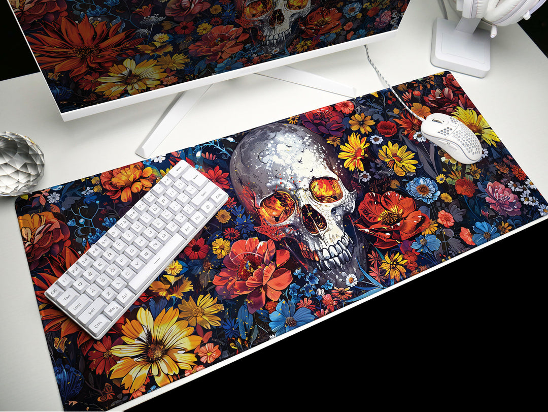 Floral Requiem Design 2, Desk Pad, Mouse Pad, Desk Mat, Eternal Garden & Skull, Bold Elegance, Artistic Workspace
