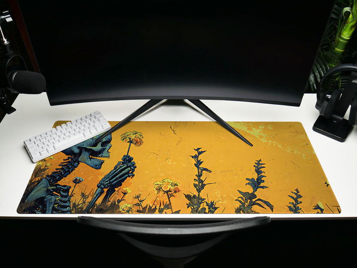 Floral Requiem Design 5, Desk Pad, Mouse Pad, Desk Mat, Golden Contemplation, Solemn Reflection, Radiant Workspace