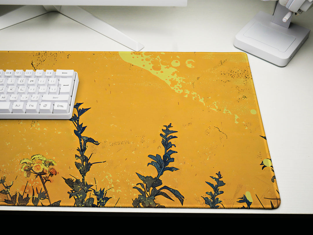 Floral Requiem Design 5, Desk Pad, Mouse Pad, Desk Mat, Golden Contemplation, Solemn Reflection, Radiant Workspace