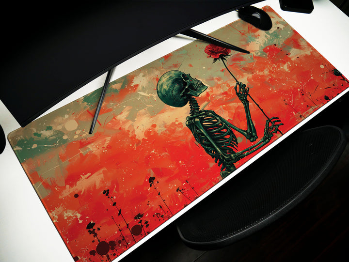 Floral Requiem Design 6, Desk Pad, Mouse Pad, Desk Mat, Crimson Admiration, Passionate Presence, Dynamic Workspace