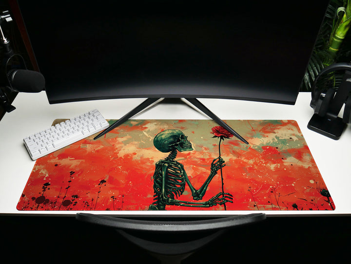 Floral Requiem Design 6, Desk Pad, Mouse Pad, Desk Mat, Crimson Admiration, Passionate Presence, Dynamic Workspace