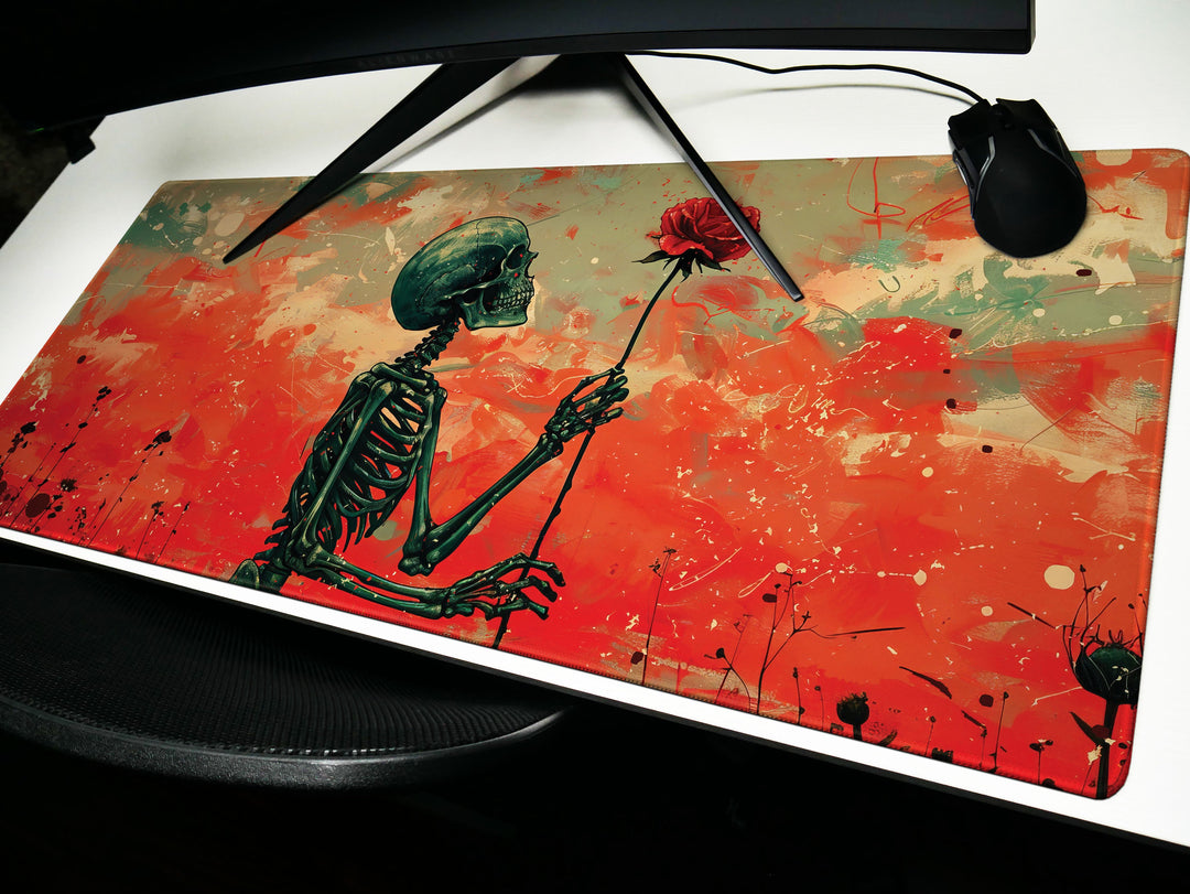 Floral Requiem Design 6, Desk Pad, Mouse Pad, Desk Mat, Crimson Admiration, Passionate Presence, Dynamic Workspace
