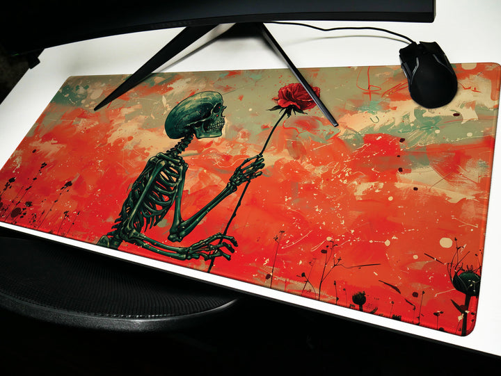 Floral Requiem Design 6, Desk Pad, Mouse Pad, Desk Mat, Crimson Admiration, Passionate Presence, Dynamic Workspace