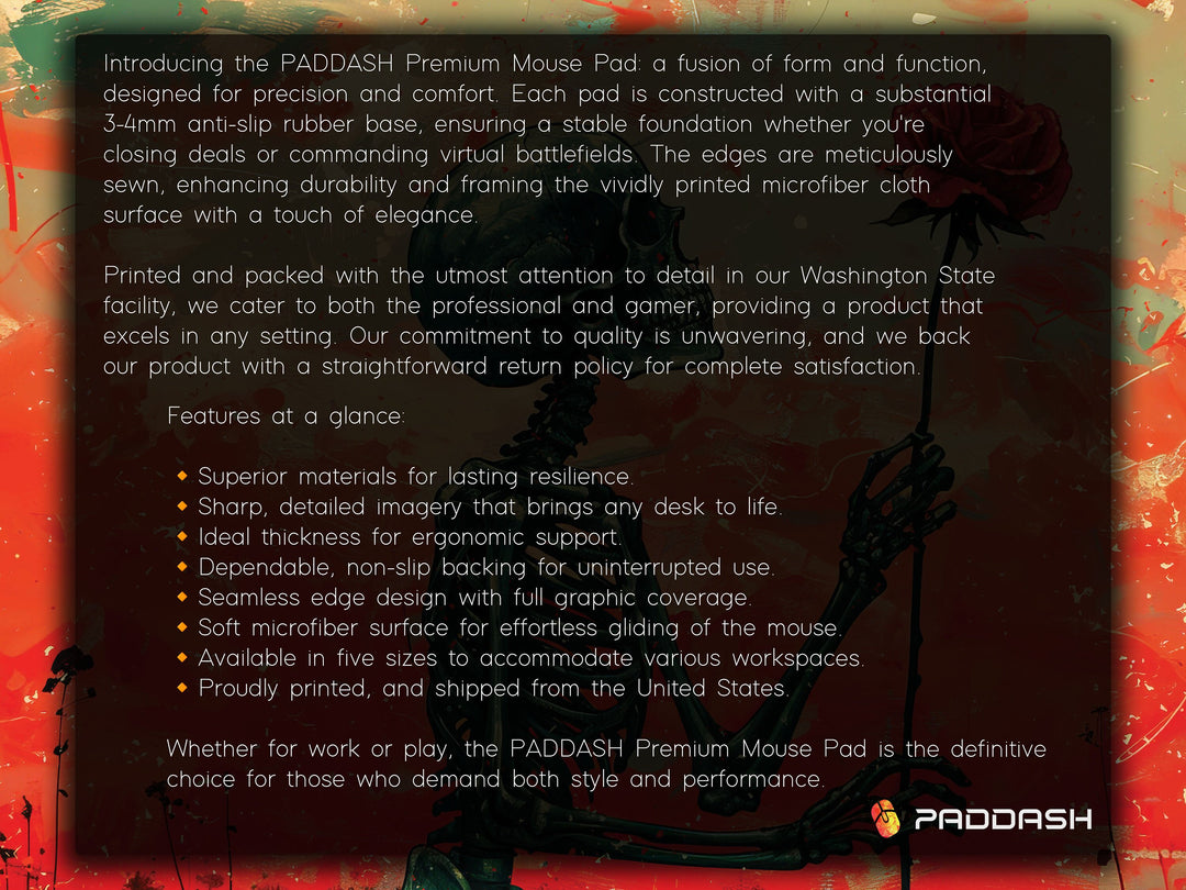 Floral Requiem Design 6, Desk Pad, Mouse Pad, Desk Mat, Crimson Admiration, Passionate Presence, Dynamic Workspace