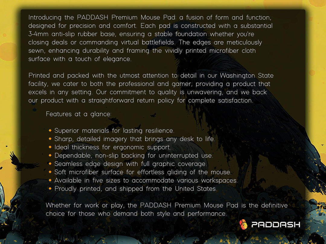 Solar Sovereign Design 4, Desk Pad, Commanding Vulture Silhouette, Sunlit Skull Field, Mythical Beasts Desk Mat
