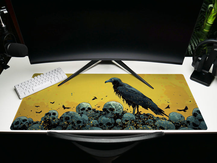 Solar Sovereign Design 4, Desk Pad, Commanding Vulture Silhouette, Sunlit Skull Field, Mythical Beasts Desk Mat