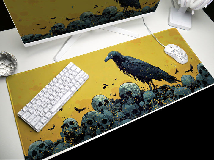Solar Sovereign Design 4, Desk Pad, Commanding Vulture Silhouette, Sunlit Skull Field, Mythical Beasts Desk Mat