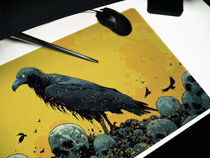 Solar Sovereign Design 4, Desk Pad, Commanding Vulture Silhouette, Sunlit Skull Field, Mythical Beasts Desk Mat