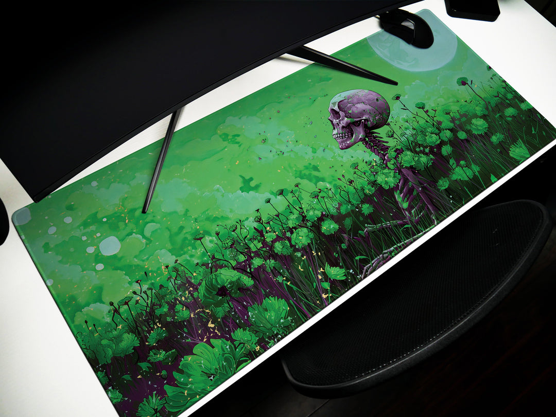 Floral Requiem Design 4, Desk Pad, Mouse Pad, Desk Mat, Verdant Reverie, Reflective Serenity, Enigmatic Workspace