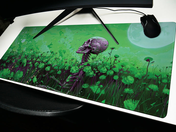 Floral Requiem Design 4, Desk Pad, Mouse Pad, Desk Mat, Verdant Reverie, Reflective Serenity, Enigmatic Workspace