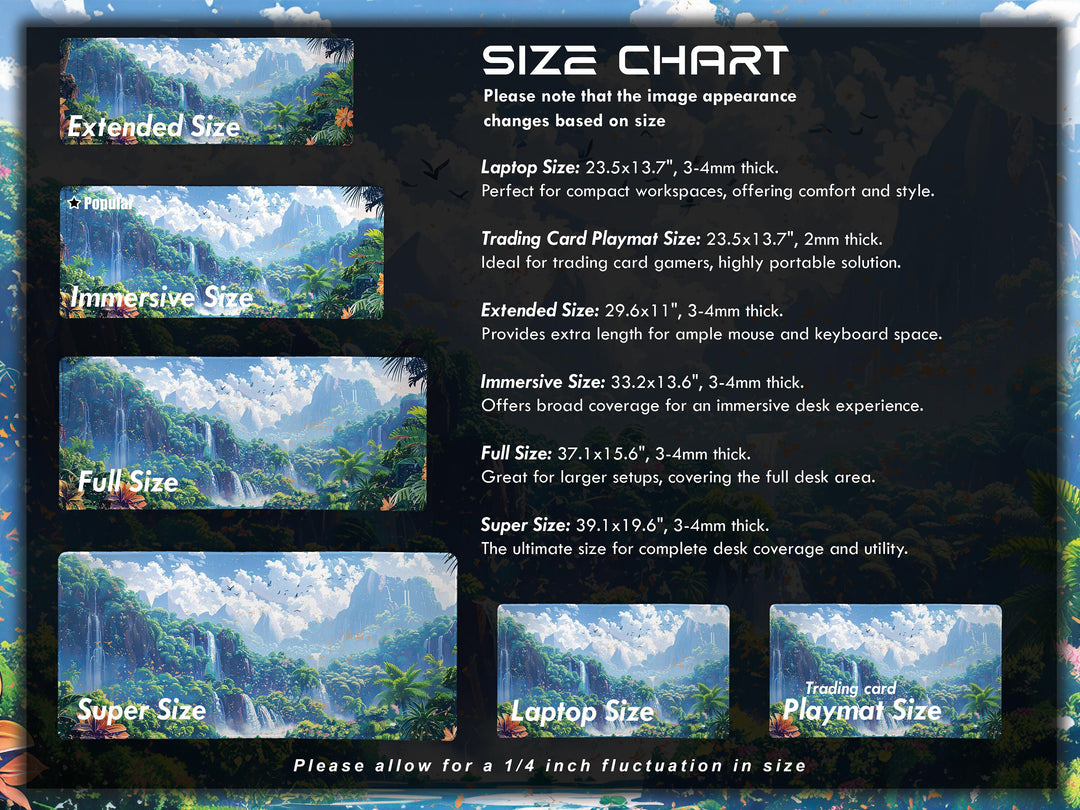 Paradise Falls Design 1, Desk Pad, Wide Mouse Pad, Lush Rainforest Scene, Cascading Waterfalls, Exotic Blooms