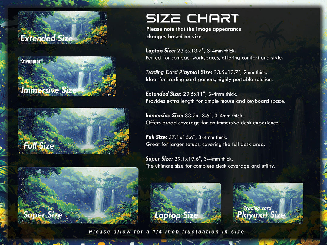 Paradise Falls Design 2, Desk Pad, Wide Mouse Pad, Enchanted Jungle Vista, Luminous Waterfall, Golden Blooms