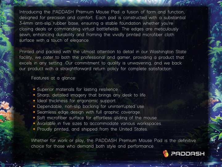 Paradise Falls Design 3, Desk Pad, Wide Mouse Pad, Twilight Jungle Ambiance, Serene Waterfall, Floral Harmony