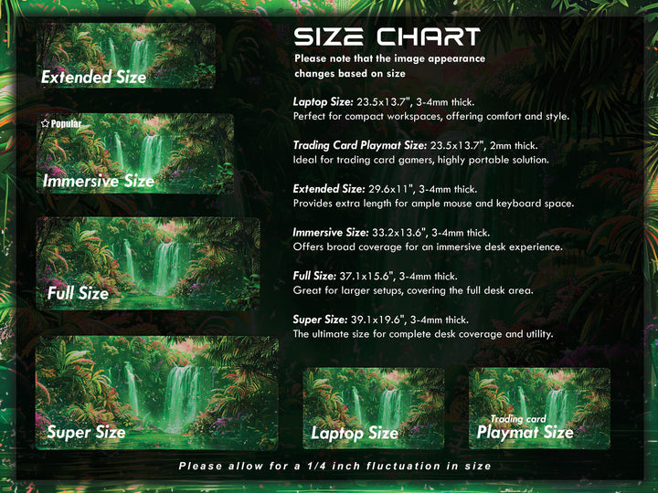 Paradise Falls Design 4, Desk Pad, Wide Mouse Pad, Radiant Jungle Falls, Emerald Glow, Blossom Spectacle