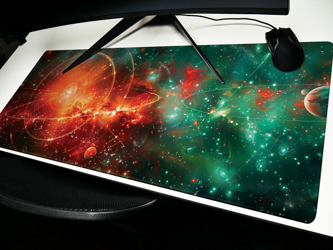Cosmic Voyage Design 3, Desk Pad, Mouse Pad, Desk Mat, Galactic Grandeur, Celestial Choreography, Cosmic Canvas