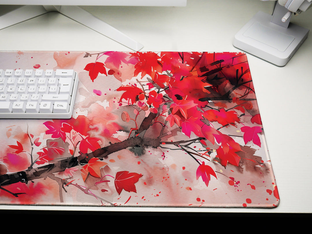 Autumn Slumber Design 2, Desk Pad, Mouse Pad, Desk Mat, Crimson Whispers, Feline Grace, Nature's Muse