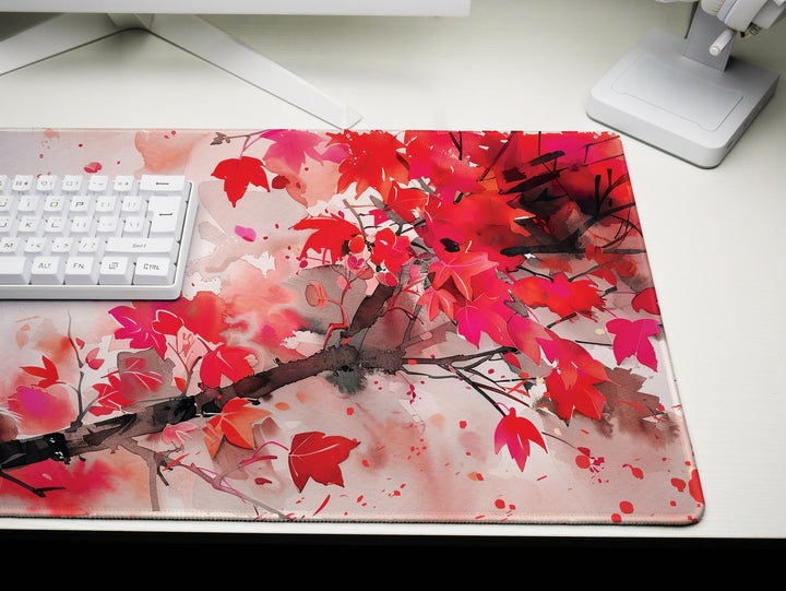 Autumn Slumber Design 2, Desk Pad, Mouse Pad, Desk Mat, Crimson Whispers, Feline Grace, Nature's Muse