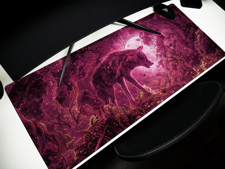Dream Weaver Design 2, Desk Pad, Mouse Pad, Desk Mat, Mystical Forest, Moonlit Silhouette, Enchanted Wilderness, Majestic Beast