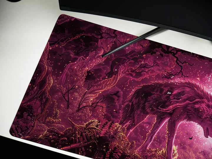 Dream Weaver Design 2, Desk Pad, Mouse Pad, Desk Mat, Mystical Forest, Moonlit Silhouette, Enchanted Wilderness, Majestic Beast