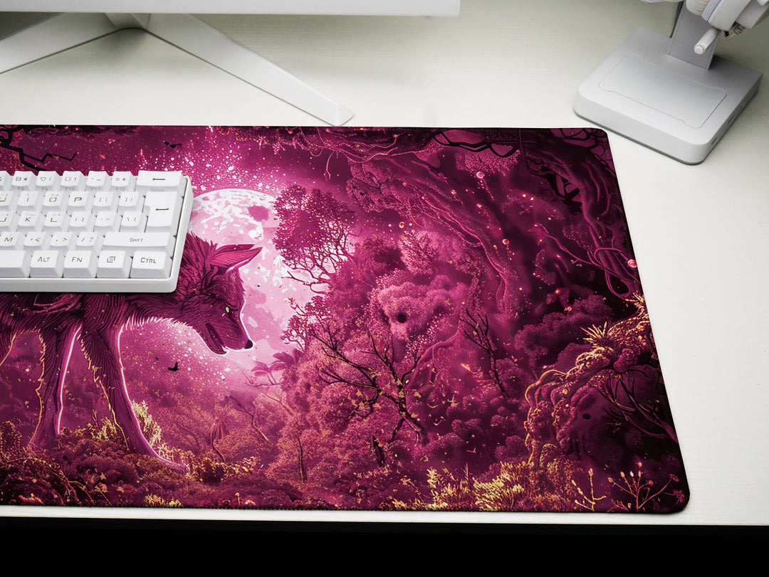 Dream Weaver Design 2, Desk Pad, Mouse Pad, Desk Mat, Mystical Forest, Moonlit Silhouette, Enchanted Wilderness, Majestic Beast