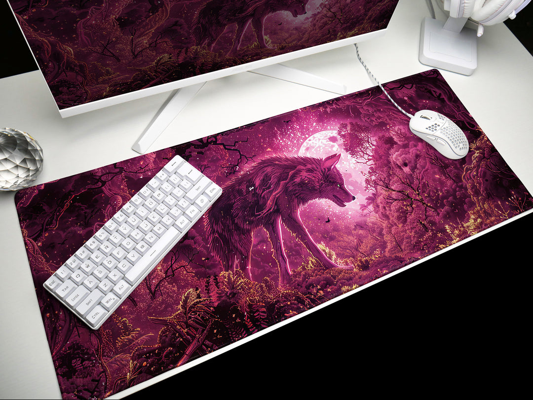 Dream Weaver Design 2, Desk Pad, Mouse Pad, Desk Mat, Mystical Forest, Moonlit Silhouette, Enchanted Wilderness, Majestic Beast
