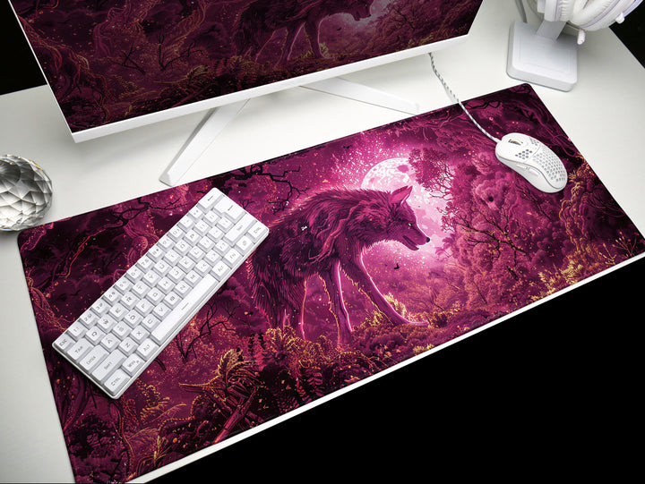 Dream Weaver Design 2, Desk Pad, Mouse Pad, Desk Mat, Mystical Forest, Moonlit Silhouette, Enchanted Wilderness, Majestic Beast